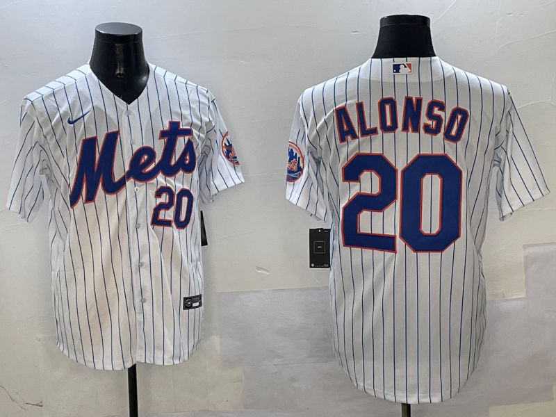 Men New York Mets #20 Alonso White Stripe Game Fashion 2025 Nike MLB Jersey style 7->new york mets->MLB Jersey